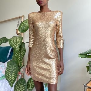 Gold Low Back Mini Dress with Sequins
